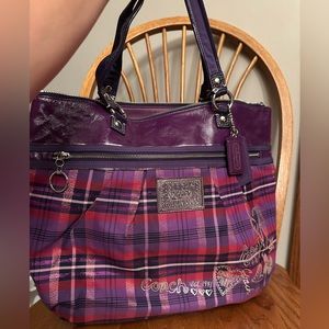 Coach Poppy Purple Plaid Purse